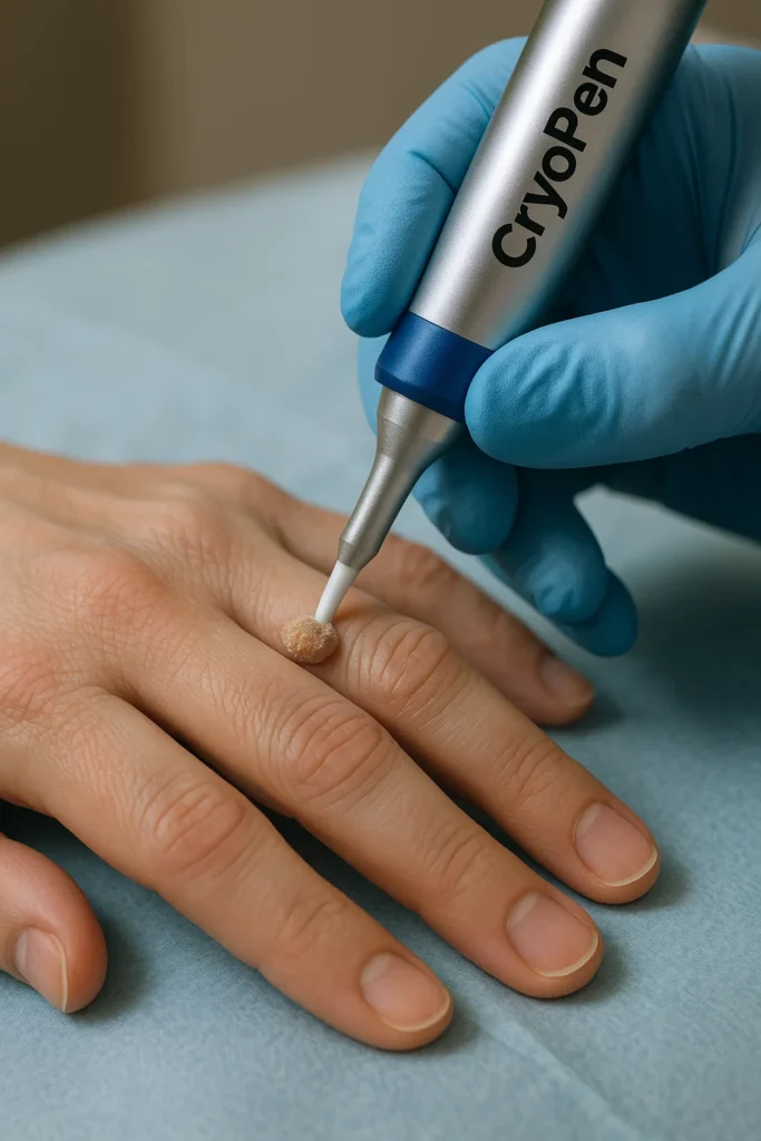 example of cryopen wart removal Northamptonshire treatment on a persons finger