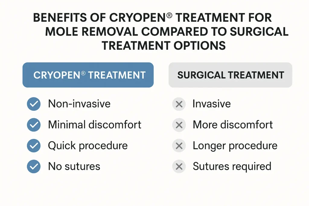 Table to show the benefits of getting moles removed Northamptonshire from LA LIPO