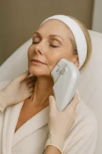 Woman receiving HIFU non surgical facelift treatment Northamptonshire