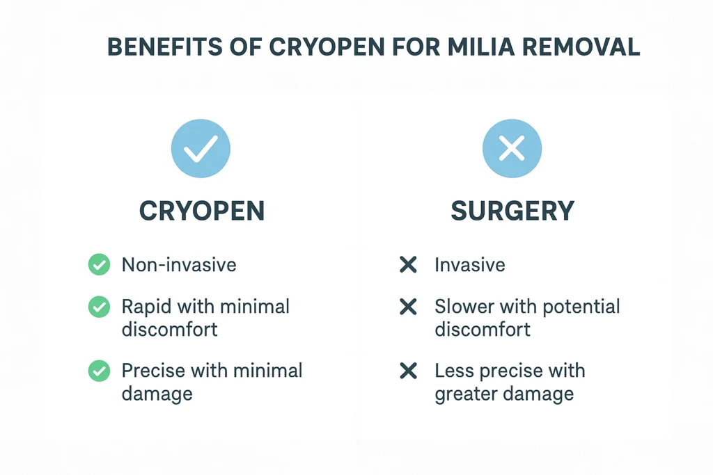 Benefits of cryopen for milia removal Northamptonshire compared to surgical treatments.