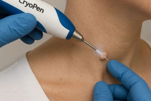 Person receiving cryotherapy Northamptonshire for skin tag removal