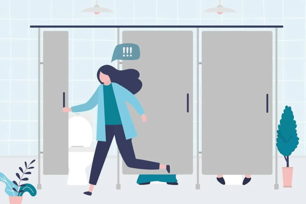 graphic of Urine incontinence Northamptonshire woman running to the toilet.